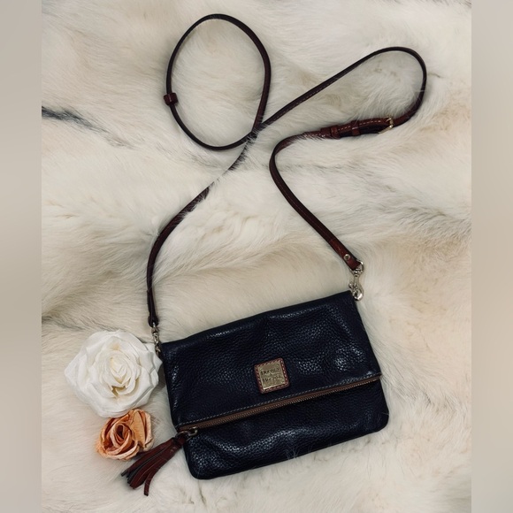 Dooney Bourke Black Pebbled Grain Foldover Zip Crossbody